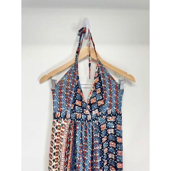 RAGA Maxi Printed Dress Womens Size Small Blue Red Sleeveless V Neck - Picture 3 of 7